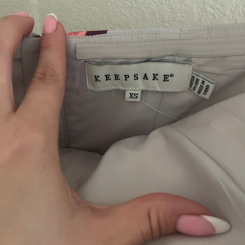 KEEPSAKE the Label Strapless Floral Mini Dress in Light Gray and Blush - Picture 5 of 5
